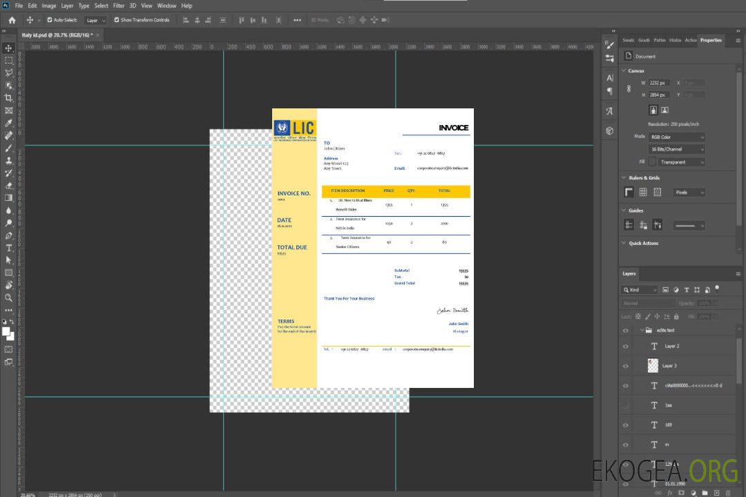 Modèle de facture USA LIC template